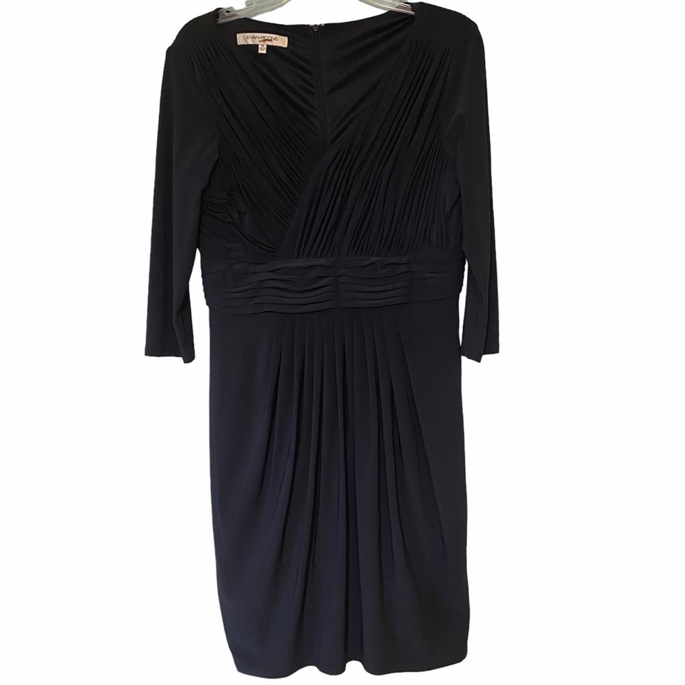 Evan Picone Shirred Wrap Bodice Navy Blue Dress Sz 10